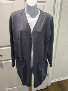 Open Front Long Cardigan - Charcoal Gray